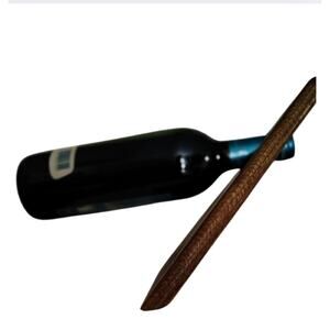 1980s Artisan Wood Gravity Floating Single Wine Bottle Holder Triangle Shape